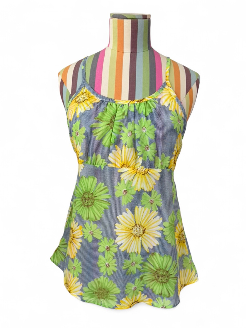 Vintage Mimosa Babydoll Floral Graphic Print Tank Top Blouse